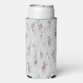 Roze bloemenprint op grijs seltzer blikjeskoeler (Seltzer Achterkant)