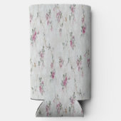 Roze bloemenprint op grijs seltzer blikjeskoeler (Achterkant)