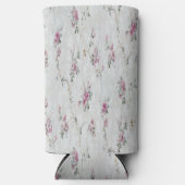 Roze bloemenprint op grijs seltzer blikjeskoeler (Voorkant)