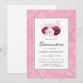  roze bloemenquinceañera kaart (Voorkant / Achterkant)