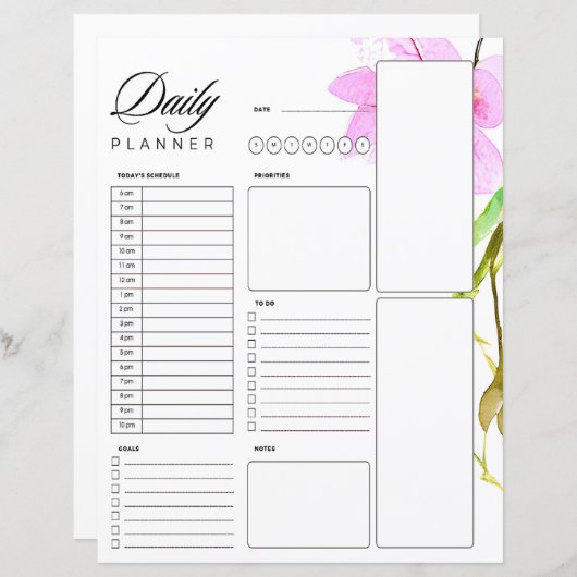 Roze bloemenrand dagelijkse planner (Voorkant / Achterkant)