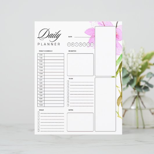 Roze bloemenrand dagelijkse planner (Staand voorkant)