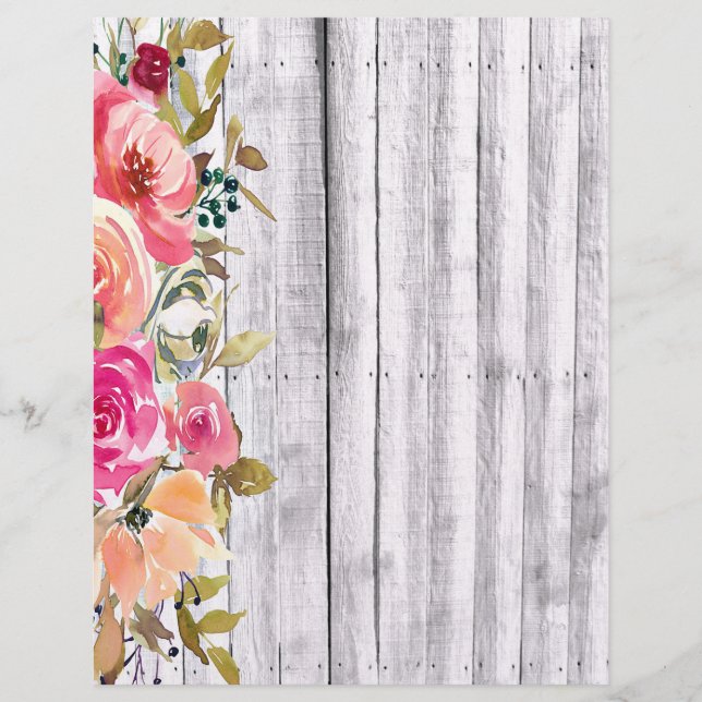 Roze bloemenrand op hout (Voorkant)