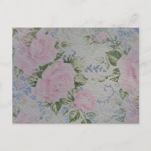 Roze bloemenrozen vintage briefkaart (Voorkant)