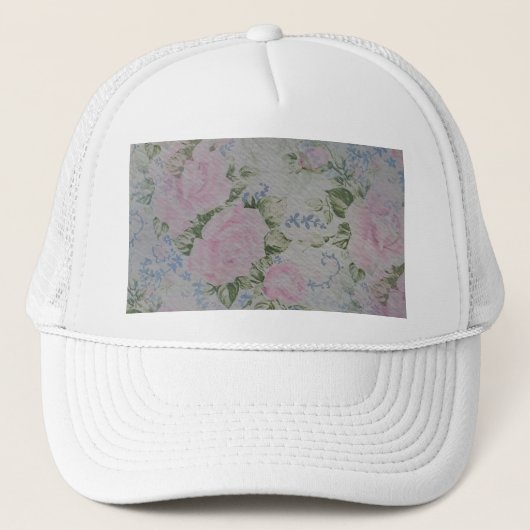 Roze bloemenrozen vintage trucker pet (Voorkant)