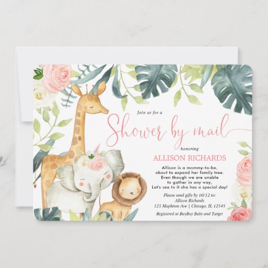 Roze bloemensafari Douche per mail meisje baby sho Kaart (Voorkant)