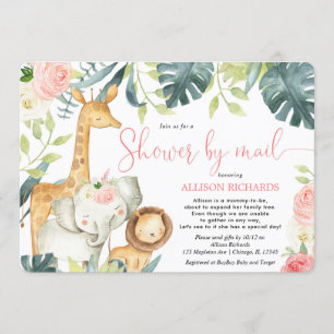 Roze bloemensafari Douche per mail meisje baby sho Kaart