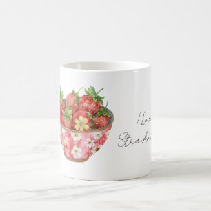Roze bloemenschaal aardbeien koffiemok