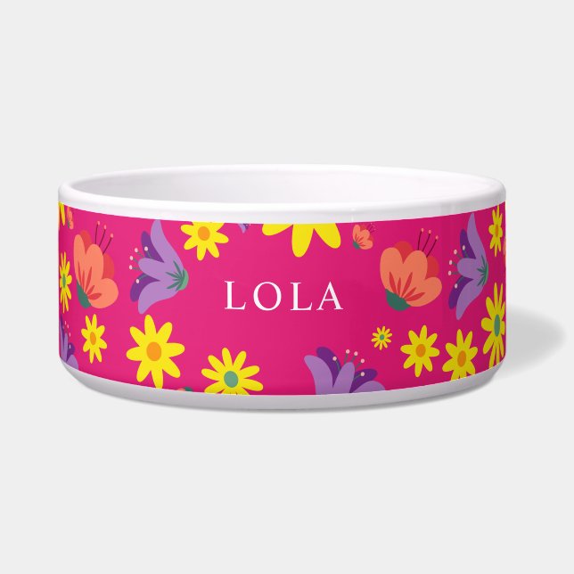 Roze bloemenschaal voerbakje (Voorkant)