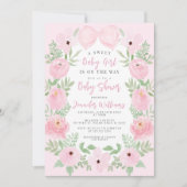 Roze bloemenschattige strik boho chic baby meisje  kaart (Voorkant)