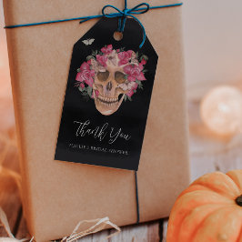 Roze bloemenschedel Halloween bruidsfeest cadeautj Cadeaulabel