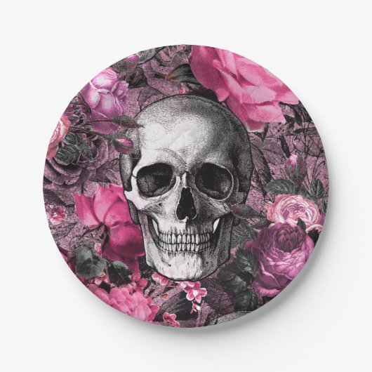 Roze Bloemenschedel Papieren Bordje (Voorkant)