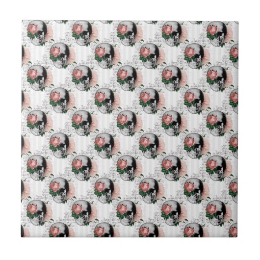 Roze Bloemenschedel Serie Design 2  Tegeltje (Voorkant)