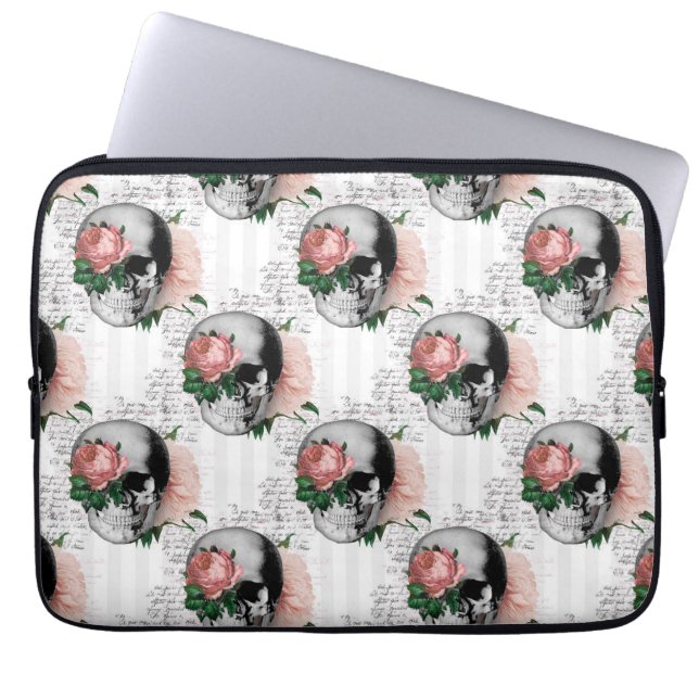 Roze Bloemenschedel Serie Ontwerp 2  Laptop Sleeve (Voorkant)