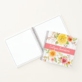 Roze bloemenschetsboek waterverf rustieke naam notitieboek (Binnen)