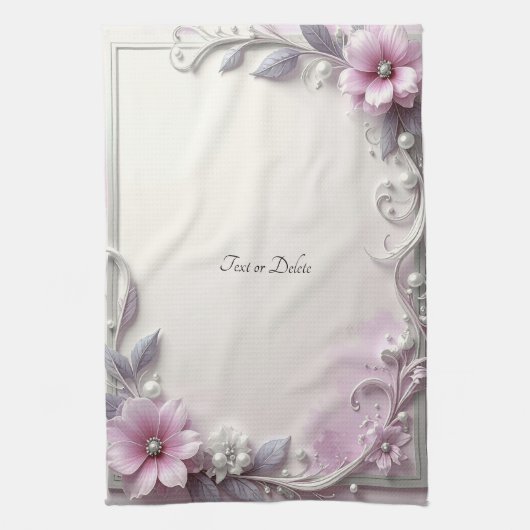 Roze bloemenschilderij keukenhanddoek (Verticaal)