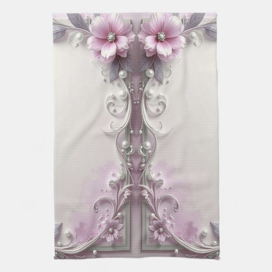 Roze bloemenschilderij keukenhanddoek (Verticaal)