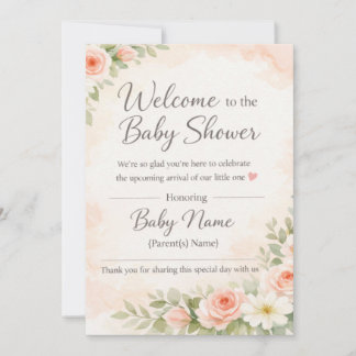 Roze Bloemenschildering Baby Shower Welkom Bord – Kaart