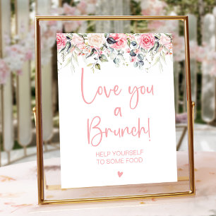 Roze bloemenschildering Bruidsborrel Brunch Bord Poster