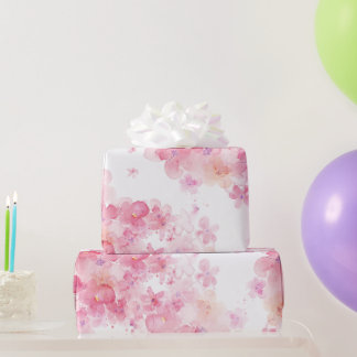 Roze Bloemenschildering in Watercolor Cadeaupapier