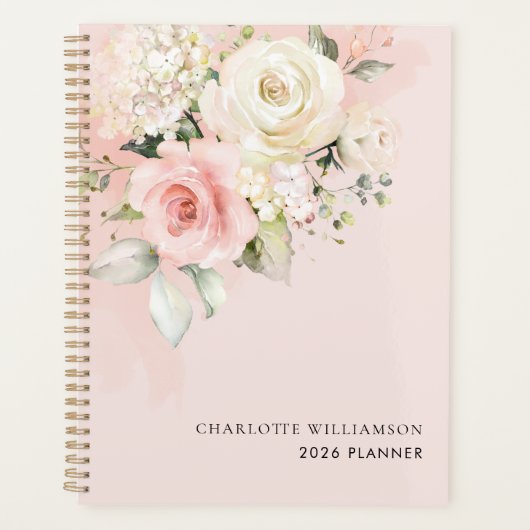Roze Bloemenschildering in Waterverf 2026 Planner (Voorkant)
