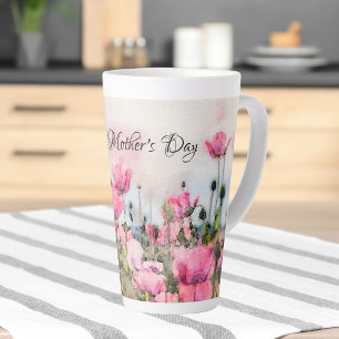 Roze bloemenschildering in waterverf Gelukkige Moe Latte Mok