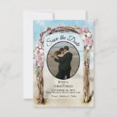 Roze Bloemenschildering Strandprieel & Fototrouwda Save The Date (Voorkant)