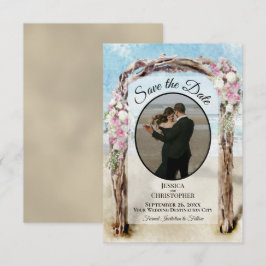 Roze Bloemenschildering Strandprieel & Fototrouwda Save The Date