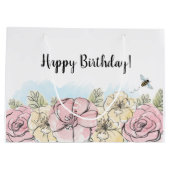 Roze bloemenschildering verjaardag groot cadeauzakje (Achterkant)