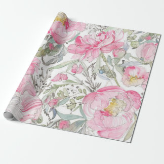 Roze bloemenschildering verjaardagsfeest bruiloft cadeaupapier