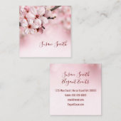 roze bloemenschrift vrouwelijke kersenbloesems vierkante visitekaartje (Voorkant / Achterkant)