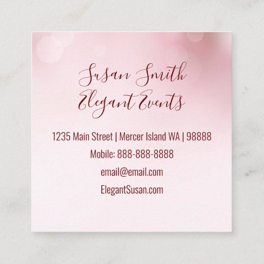  roze bloemenschrift vrouwelijke kersenbloesems vierkante visitekaartje (Achterkant)