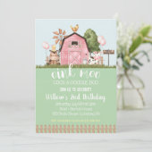 Roze Bloemenschuur Boerderijdieren Verjaardag Uitn Kaart (Staand voorkant)