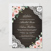 Roze Bloemenschuur Houten Kant QR Code Moslim Brui Kaart (Voorkant)