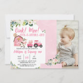 Roze Bloemenschuur Tractor Boerderij 1e Verjaardag Kaart (Voorkant)