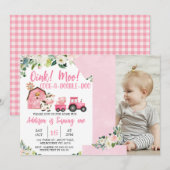 Roze Bloemenschuur Tractor Boerderij 1e Verjaardag Kaart (Voorkant / Achterkant)