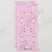 Roze bloemenscript bruiloft menukaart (Voorkant / Achterkant)