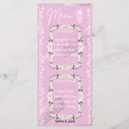 Roze bloemenscript bruiloft menukaart