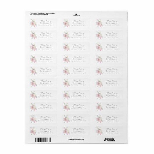 roze bloemenscript retour adres label (Full Sheet)