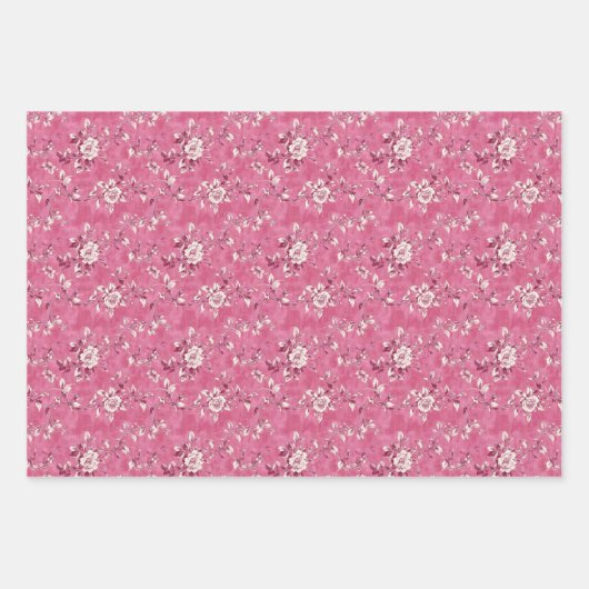 Roze Bloemense Chinoiserie Antiek Inpakpapier Vel (Voorkant)