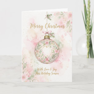 Roze bloemensieraad Kerstkaart Kaart