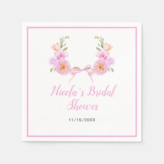 Roze bloemensieraden bruidsdouche servet (Voorkant)