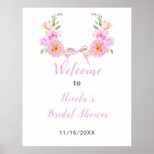Roze bloemensieraden bruidsdouche welkom poster (Voorkant)