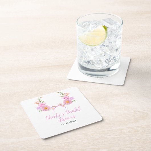 Roze bloemensieraden bruiloftfeest kartonnen onderzetters (Insitu)