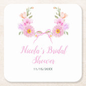 Roze bloemensieraden bruiloftfeest kartonnen onderzetters (Voorkant)