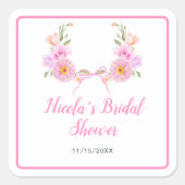 Roze bloemensieraden bruiloftsshower vierkante sticker (Voorkant)