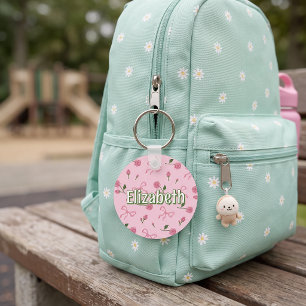 Roze bloemensieraden Meisjes Gepersonaliseerde Sch Sleutelhanger
