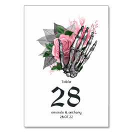 Roze bloemenskelet gotisch huwelijks tafelnummers