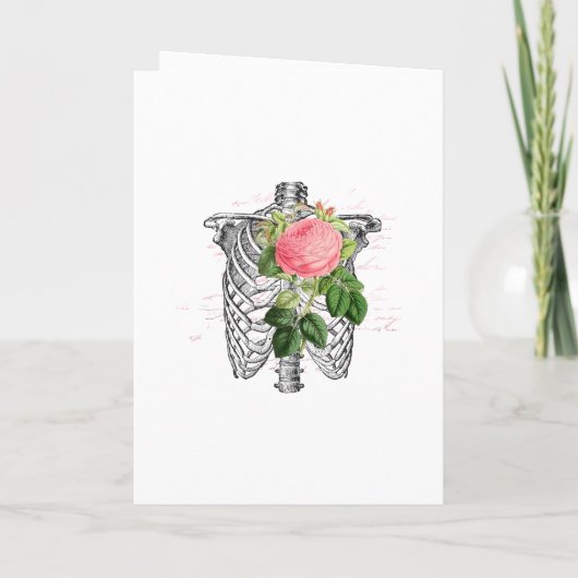 Roze bloemenskelet gotisch trouwprogramma programma (Achterkant)