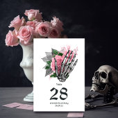 Roze bloemenskelet gotische trouwtafel nummer kaart